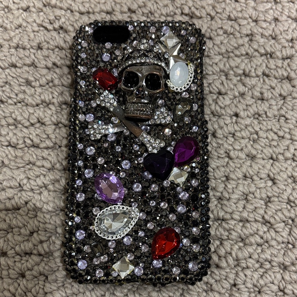 Glam Skull Phone Case - Black with Multicolor Gems